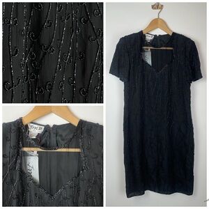 Vintage Silk Beaded Sheath Dress New Old Stock‎ Size PL